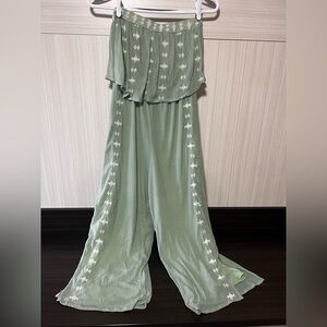 Sincerely Jules Green Cottagecore  Embroidery Gauze Cotton Whimsy Jumpsuit- S